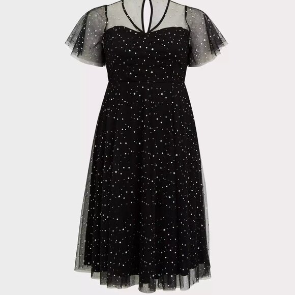 Torrid Special Occasion Black Mesh Iridescent Star Midi Dress - Picture 5 of 8